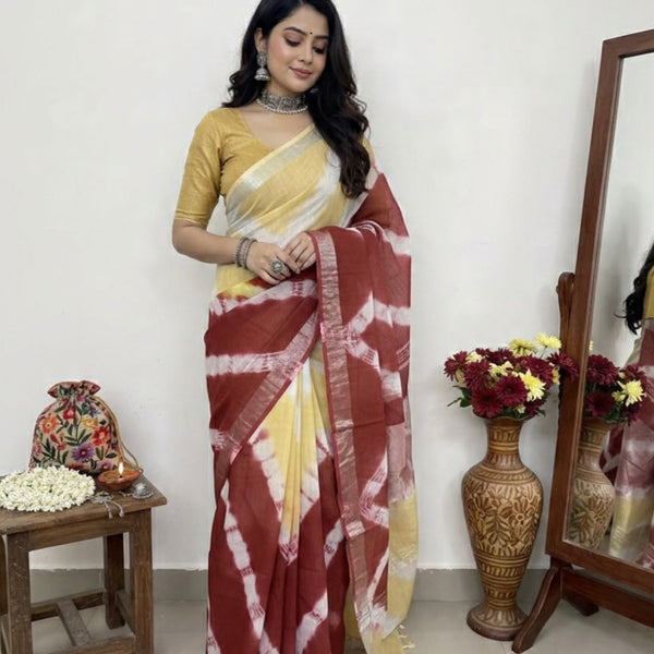 LINEN HANDLBLOCK PRINT SAREE 5.5 M