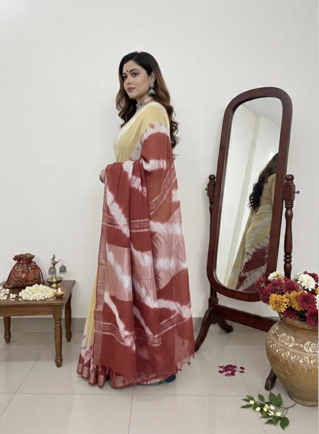 LINEN HANDLBLOCK PRINT SAREE 5.5 M