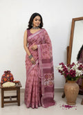 LINEN HANDLBLOCK PRINT SAREE 5.5 M
