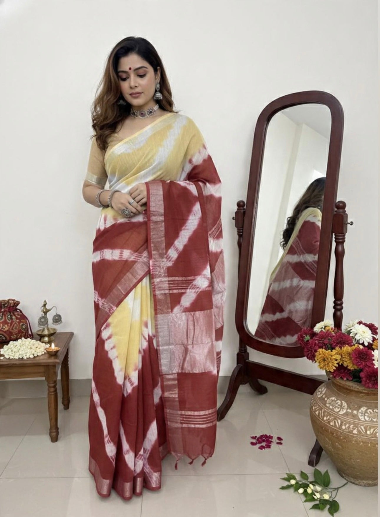 LINEN HANDLBLOCK PRINT SAREE 5.5 M