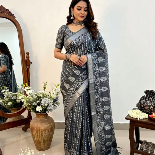 LINEN HANDLBLOCK PRINT SAREE