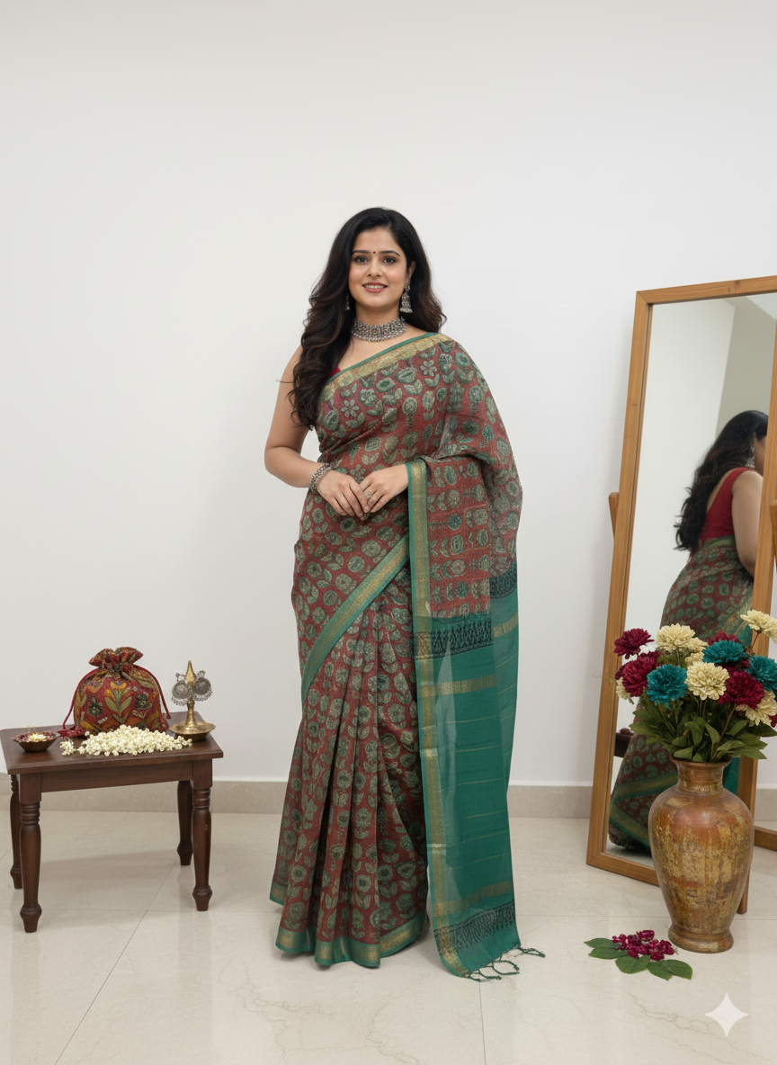 PREMIUM QUALITY EXPO QUALITY MAHESHWARI SILK SAREE5.5 M