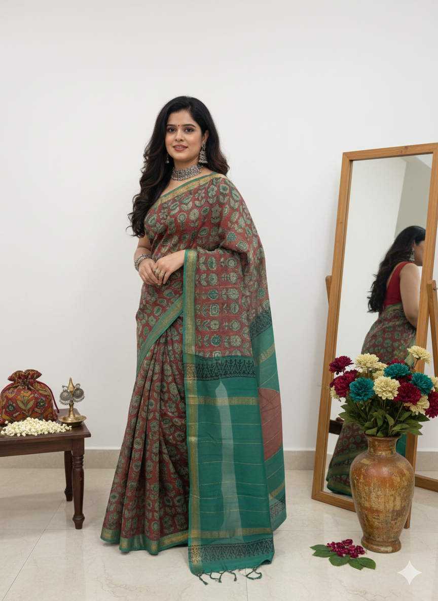 PREMIUM QUALITY EXPO QUALITY MAHESHWARI SILK SAREE5.5 M